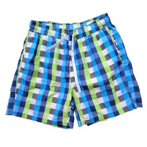 Kanu Surf‎ Men's Swim Trunk -  Blue Green Checkered Size M 3 pockets